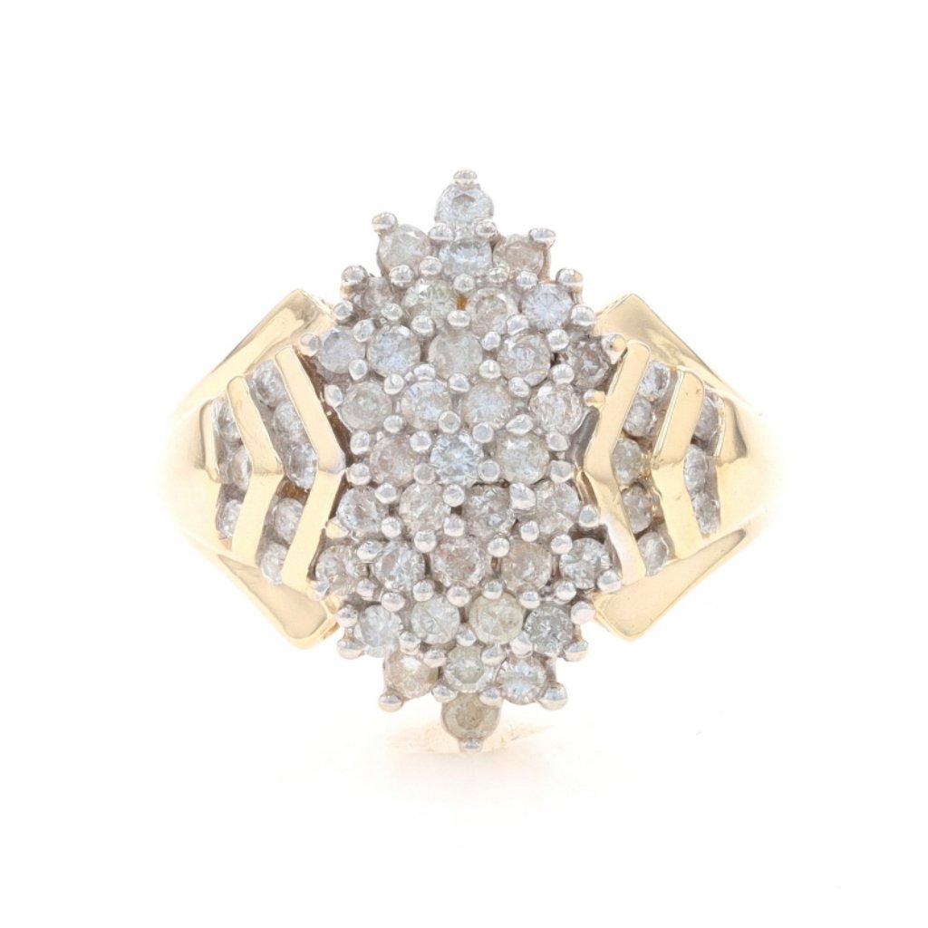 Yellow Gold Diamond Cluster Cocktail Ring  10k Round Brilliant 100ctw